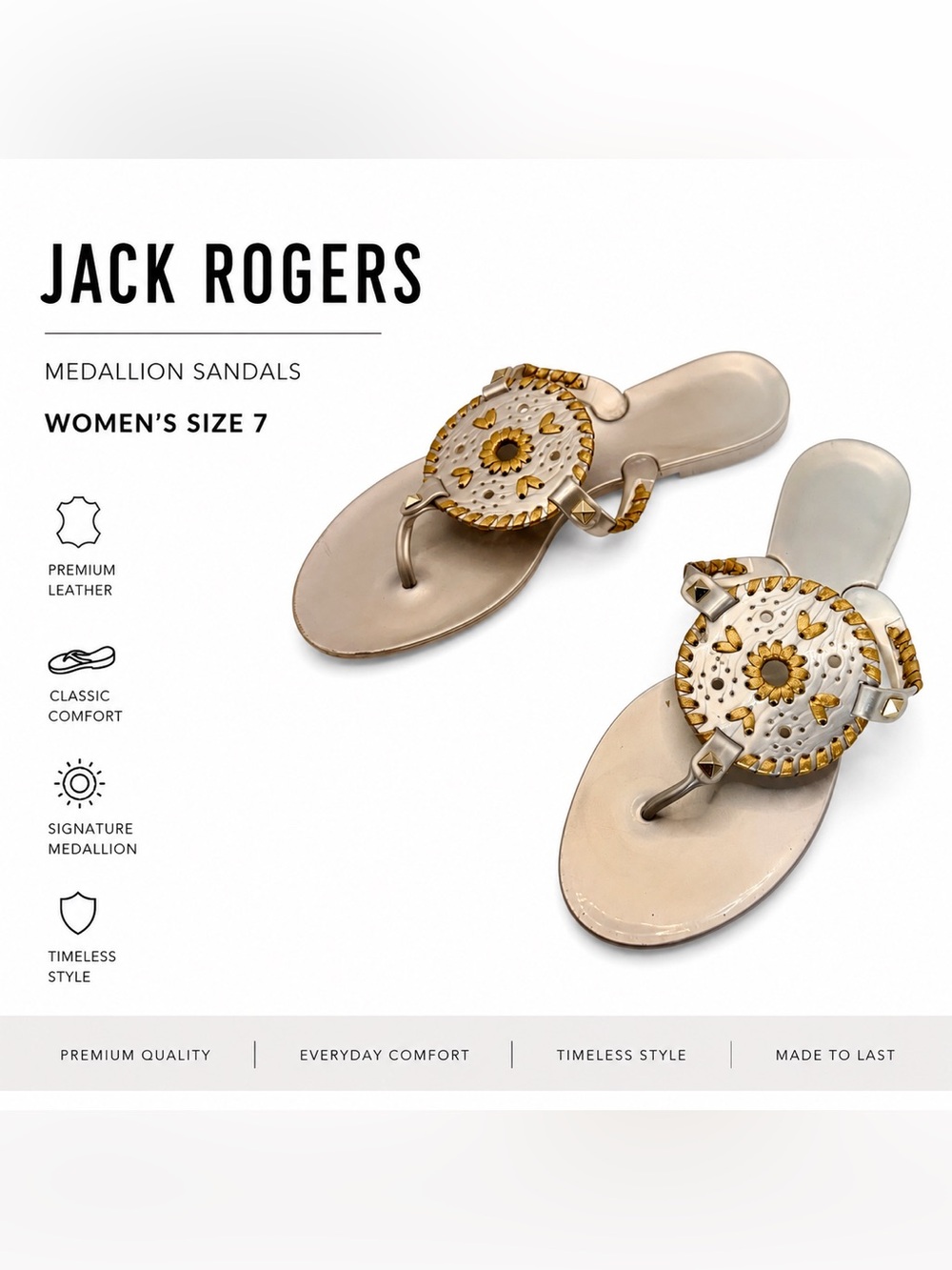 Jack Rogers Medallion Thong Sandals | Gold & Ivory | Women’s Size 7